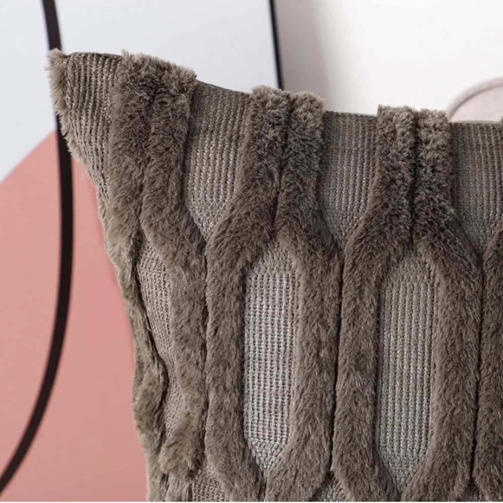 Luxury Home | Chic Taupe Grey Short Wool Soft Plush Faux Fur Throw Pillow Covers